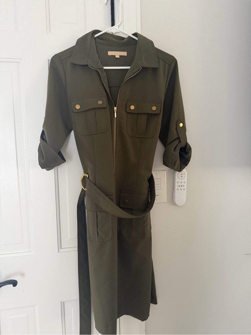 Olive Utility Midi Shirt Dress with Waist Belt